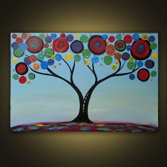 570x570 Summer Swirl Tree Original Acrylic Painting On Canvas 36x24 - Swirl Tree Painting