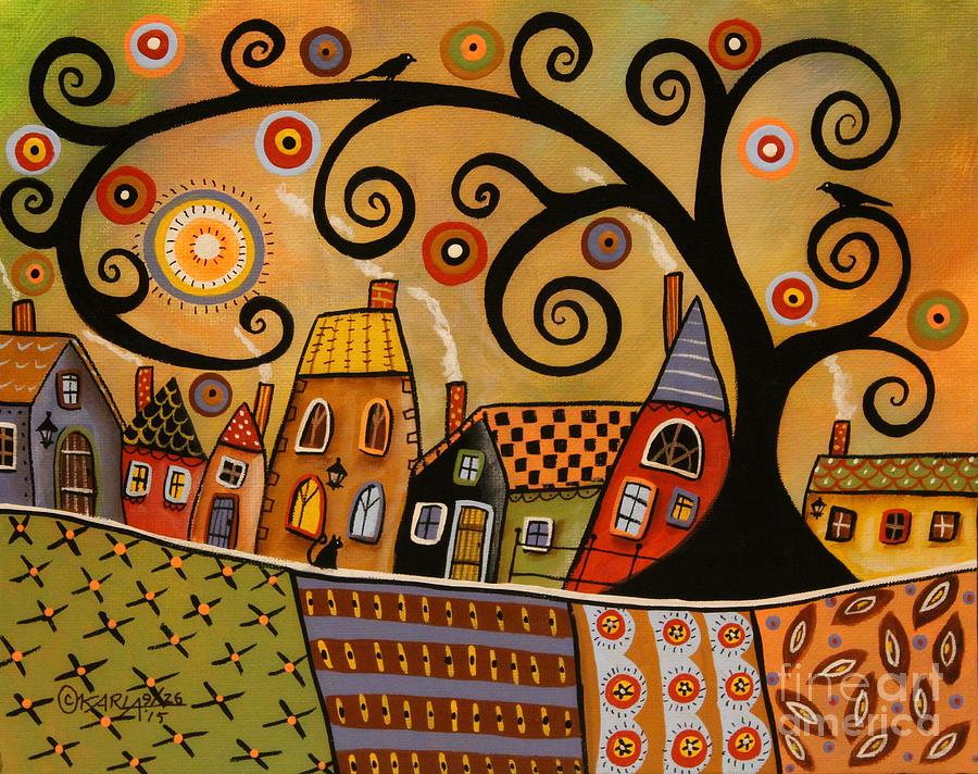 900x712 Black Swirl Tree Landscape 1 Painting By Karla Gerard - Swirl Tree Painting