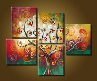 400x332 Swirl Tree On 5 Frames Art Landscaping, Oil - Swirl Tree Painting