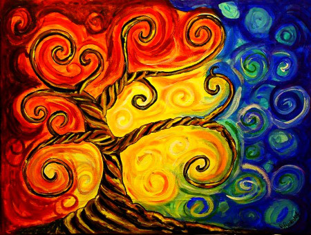 450x340 Colorful Swirl Tree, Acrylic Painting - Swirl Tree Painting
