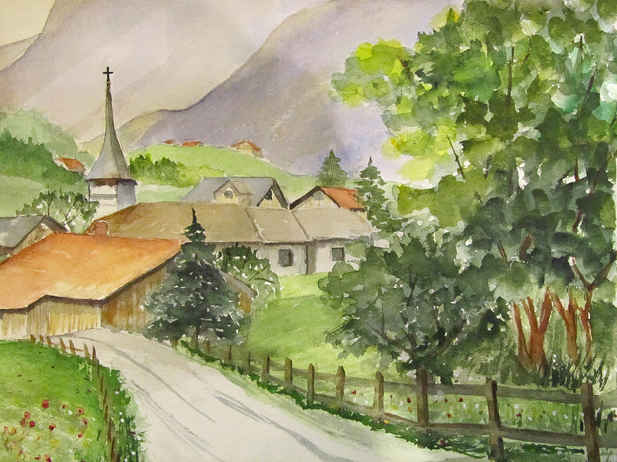 900x675 Swiss Village Painting By Heidi Patricio Nadon - Swiss Painting