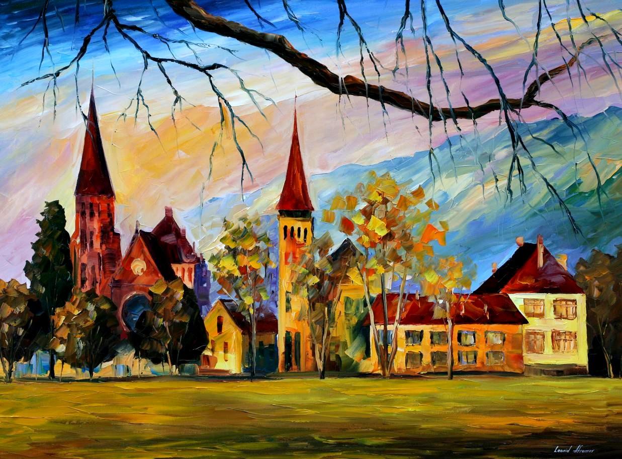 1237x912 Interlaken, Switzerland Palette Knife Oil Painting On Canvas By - Swiss Painting