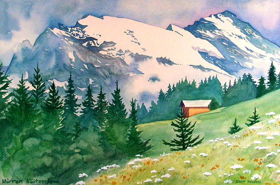 900x595 Murren Switzerland Painting By Scott Nelson - Switzerland Painting