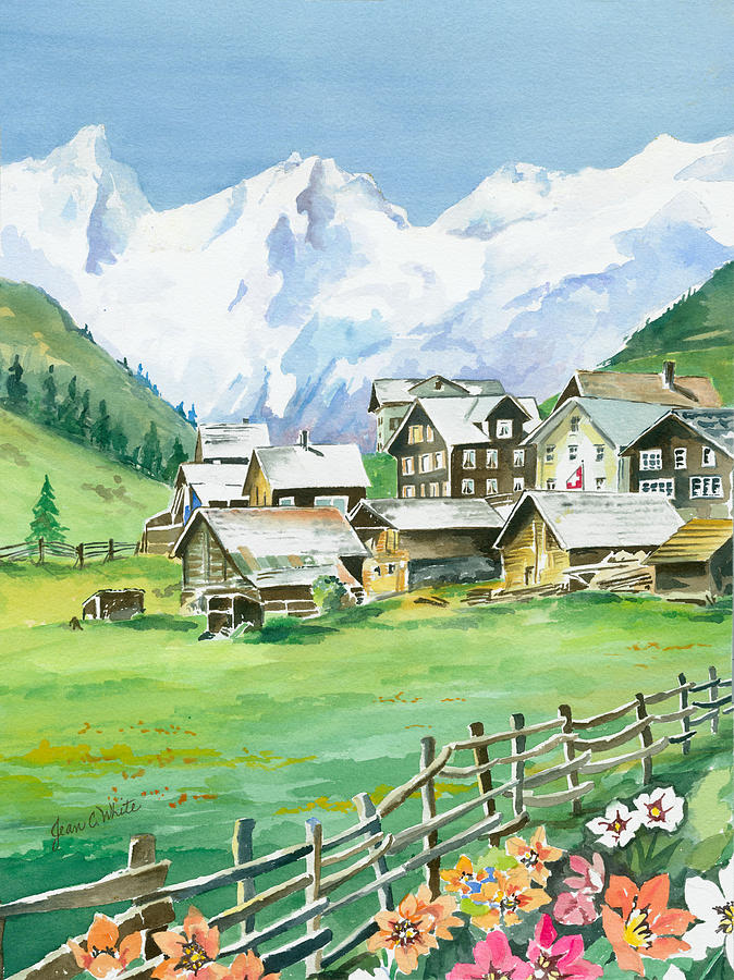 674x900 Beautiful Switzerland Painting By Jean Walker White - Switzerland Painting