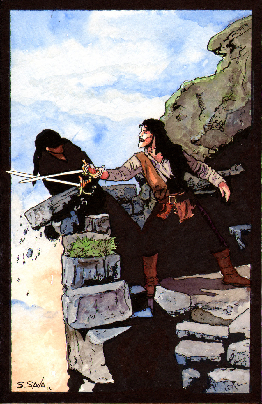 900x1387 Princess Bride Sword Fight Watercolor By Ssava - Sword Fight Painting