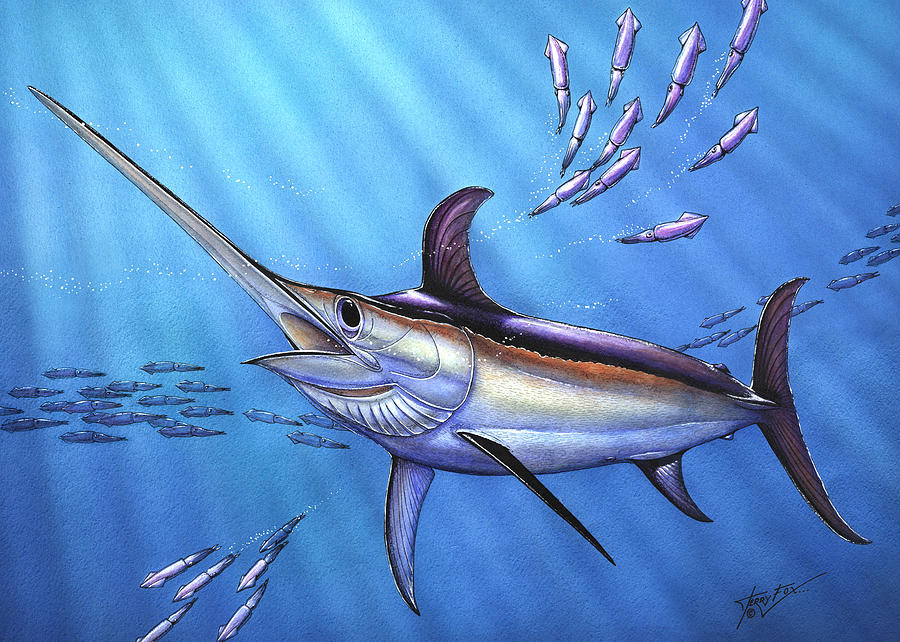 900x642 Swordfish In Freedom Painting By Terry Fox - Swordfish Painting