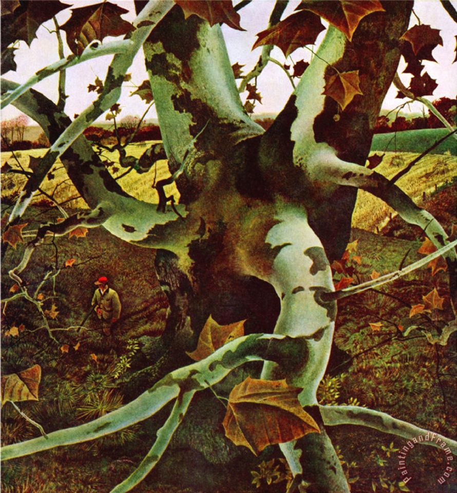 890x960 Andrew Wyeth Sycamore Tree And Hunter October 16 1943 Painting - Sycamore Tree Painting