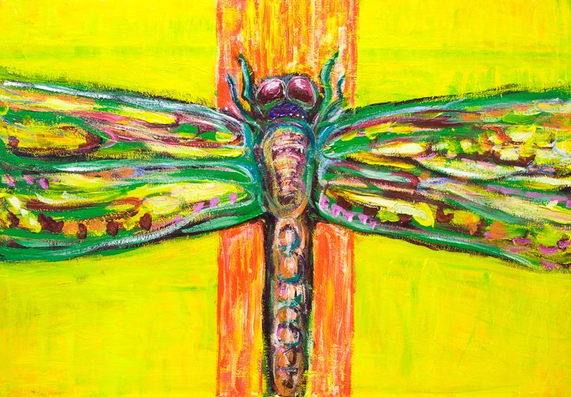 800x556 The Psychedelic Dragonfly In Paradise Colorful Symmetrical - Symmetrical Painting
