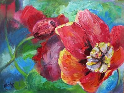 400x299 Niki Gulley Flowing Symmetry Palette Knife Tulip Painting By - Symmetry Painting
