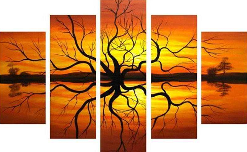 995x615 Tree In Symmetry 5 Pieces Set Painting - Symmetry Painting