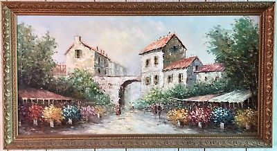 400x218 Vintage T. Carson 26x50 Large Framed Oil Painting Italian European - T Carson Painting