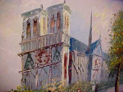 400x300 Vintage Notre Dame Cathedral Paris France Framed Oil Painting - T Carson Painting Paris