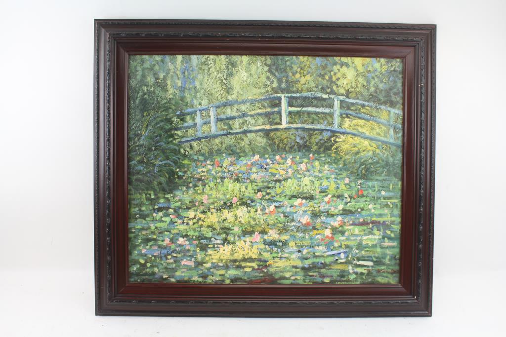 1024x683 Water Lilies Painting By T. Denver And 20x24 Wood Frame Property - T Denver Painting