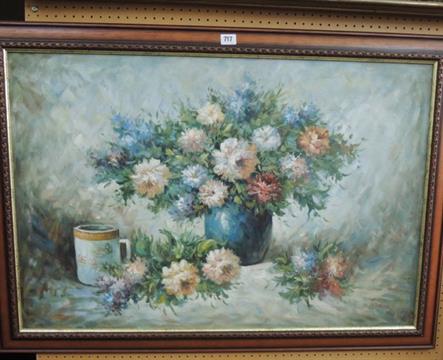 443x360 An Oil Painting On Canvas Of A Still Life With Blue Vase - T Denver Painting