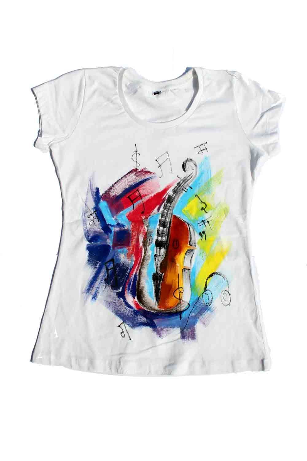 1000x1500 Hand Painted T Shirt Electric Guitar Painting On White T Shirt - T Shirt Painting