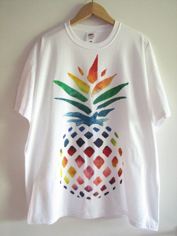 570x760 Hand Painted T Shirt With Rainbow Pineapple Design Available Sizes - T Shirt Painting
