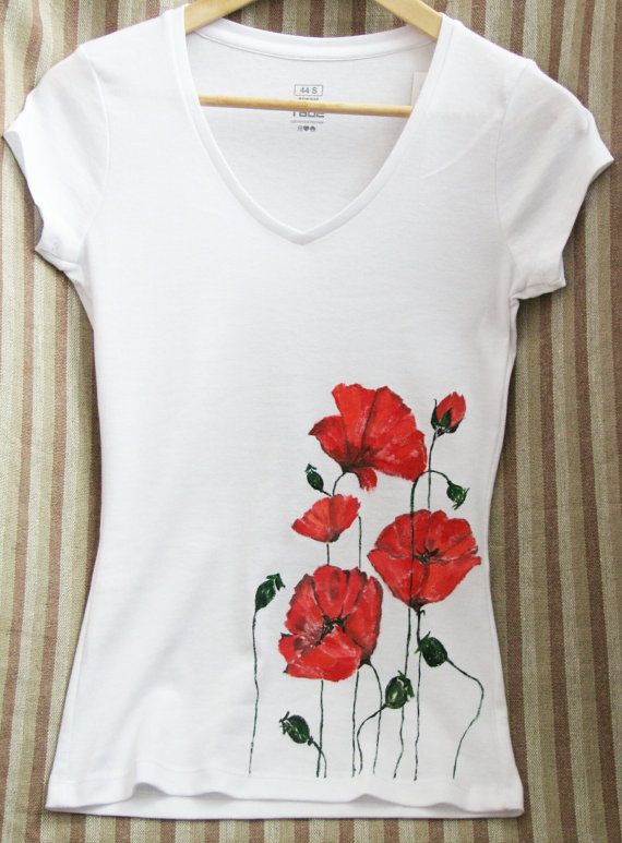570x773 Handpainted T Shirtpoppies T Shirthand Painted Shirtswomen'S - T Shirt Painting