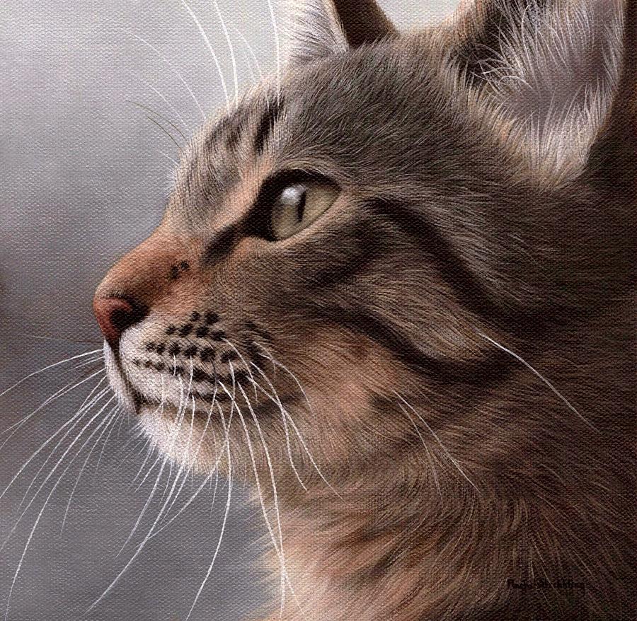 900x878 Tabby Cat Painting Painting By Rachel Stribbling - Tabby Cat Painting
