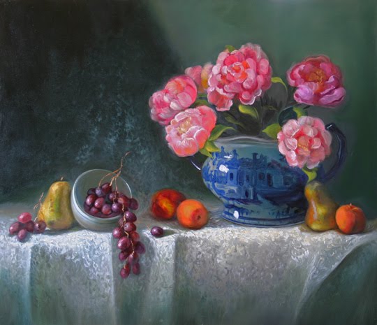 540x465 The Daily Muse By Susan Martin Spar Oil Painting Of Peonies - Table Cloth Painting