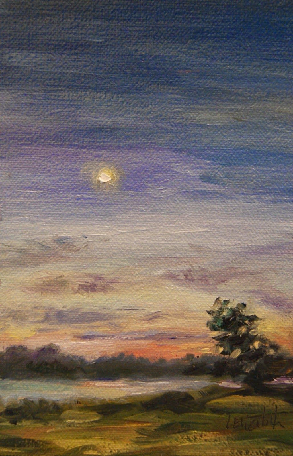 1029x1600 Moon Over Table Rock Lake, Oil On 4x6 Linen Panel Landscape Oil - Table Rock Painting
