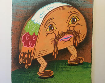 340x270 Personified Food Etsy - Taco Painting