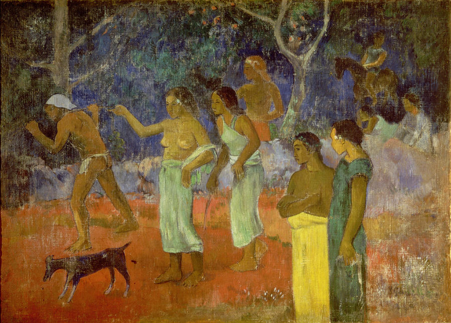 900x644 Scene From Tahitian Life Painting By Paul Gauguin - Tahiti Painting