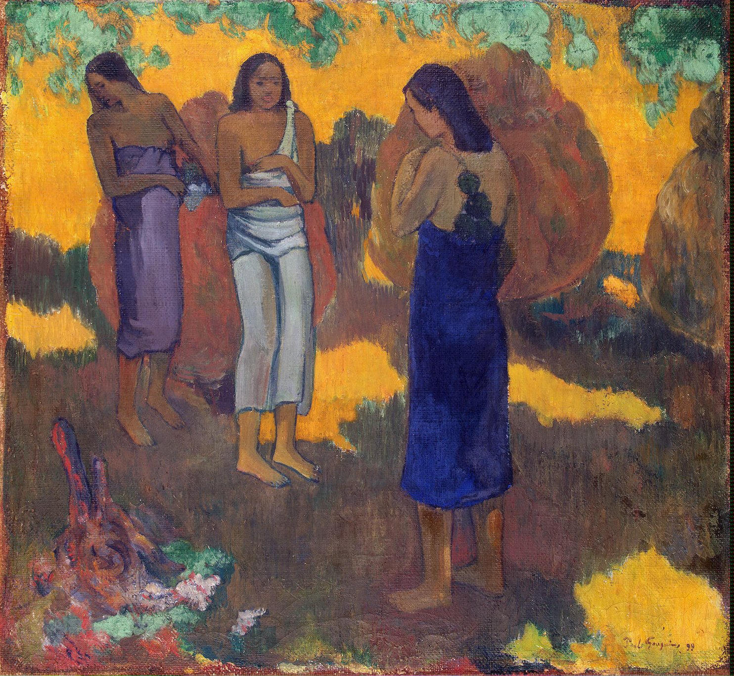 1484x1366 Three Tahitian Women Against A Yellow Background Painting Paul - Tahitian Women Painting