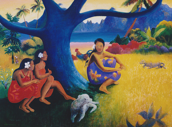 600x444 Gauguin's Cat Toru Potii Painting By Eve Riser Roberts - Tahitian Women Painting