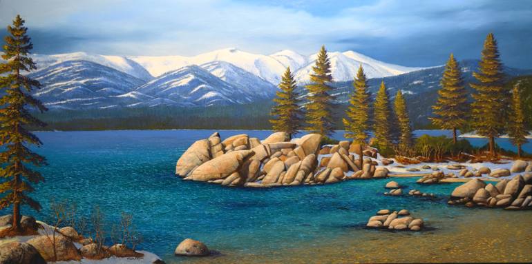 770x383 Saatchi Art Winter At Sand Harbor Lake Tahoe Painting By Frank Wilson - Tahoe Painting