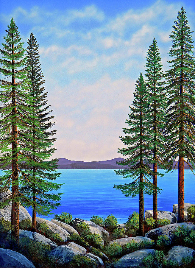 655x900 Granite Boulders Lake Tahoe Painting By Frank Wilson - Tahoe Painting