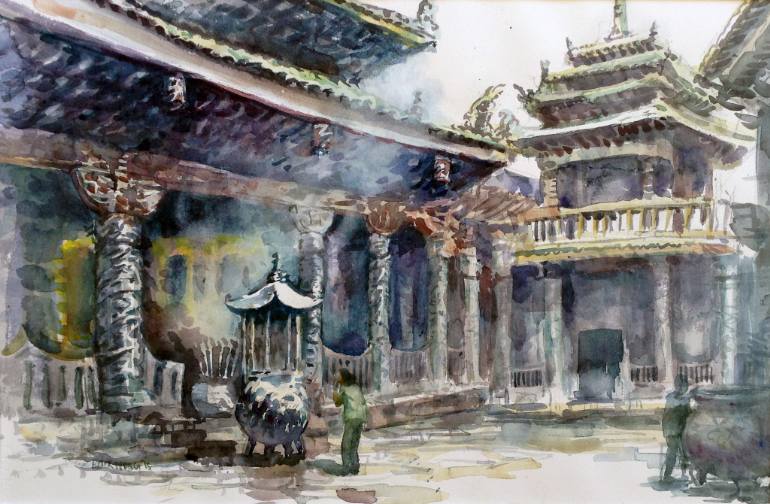 770x504 Saatchi Art Chinese Temple, Daxi, Taiwan Painting By Hock Wong - Taiwan Painting