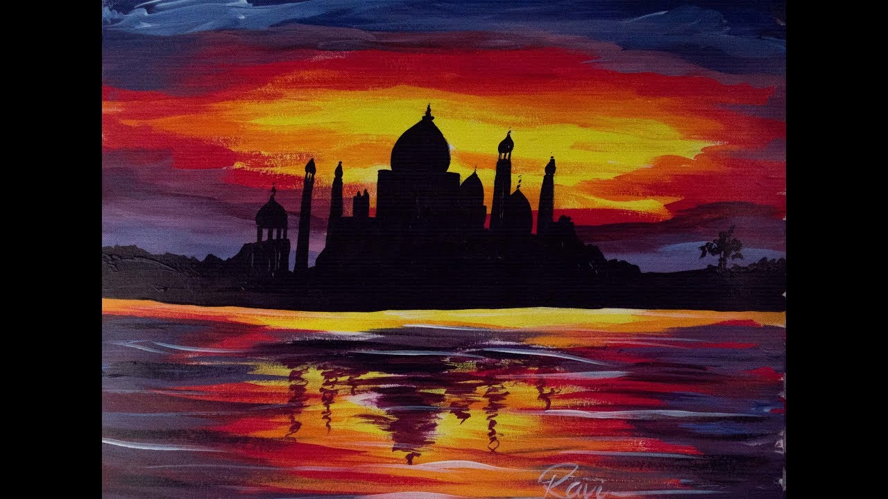 1280x720 Taj Mahal Acrylic Painting - Taj Mahal Painting