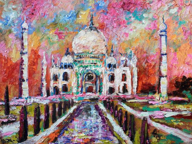 650x488 Taj Mahal India Temple Impressionist Oil Painting By Ginette Callaway - Taj Mahal Painting