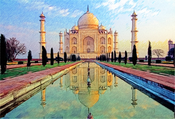 576x391 Taj Mahal(Sketch) By T Douglas Painting - Taj Mahal Painting