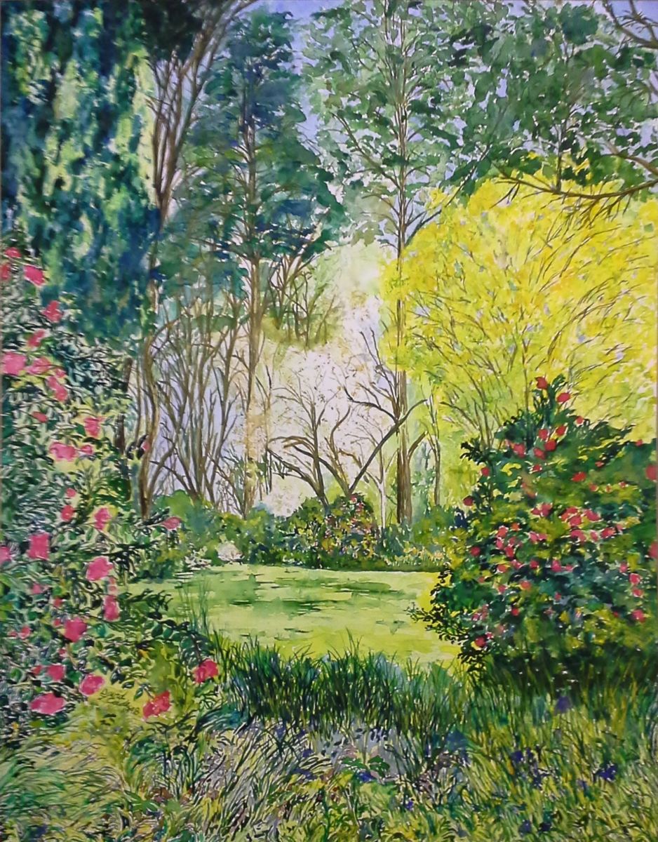 938x1200 Garden With Tall Pines (David Cade) - Tall Pines Painting