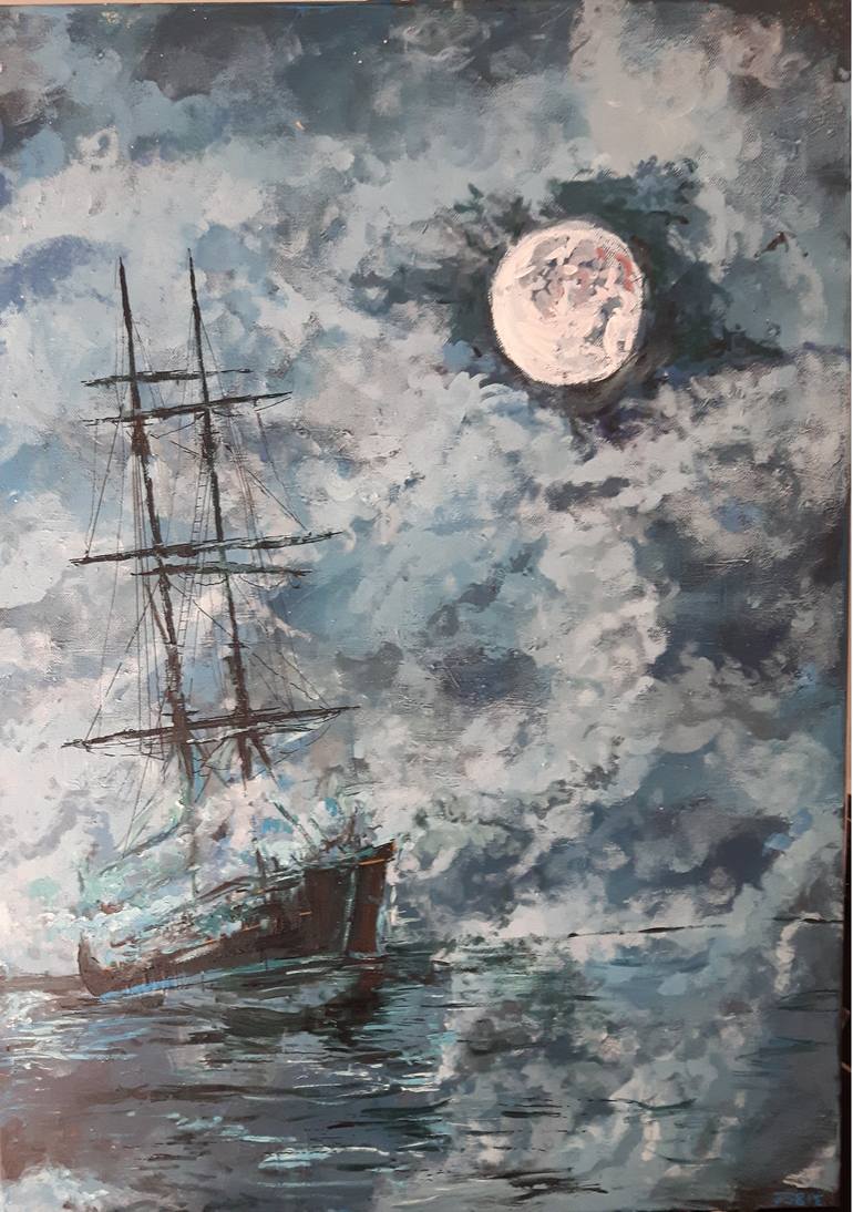 770x1094 Saatchi Art Ghost Tall Ship Painting By Jonathan Brennan - Tall Ship Painting
