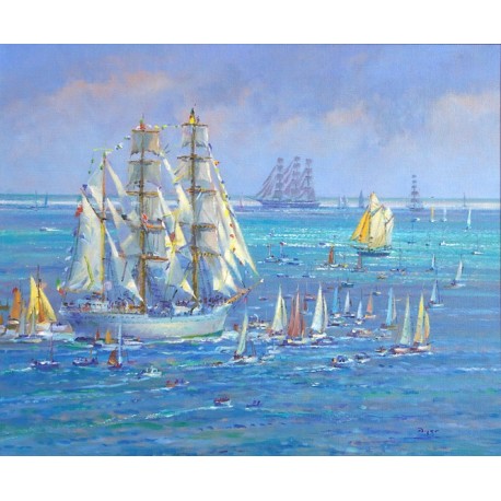 458x458 Sunlight On The Sails Tall Ships Regatta. Ted Dyer Original Painting - Tall Ship Painting