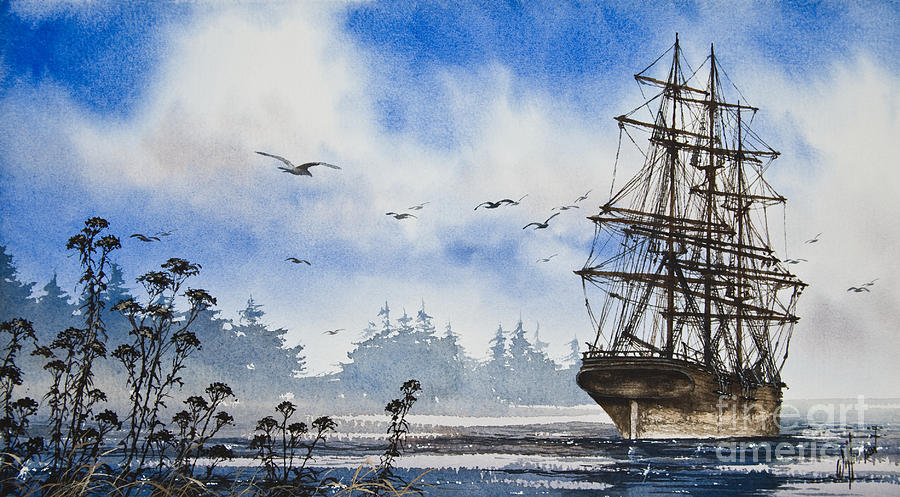 900x497 Tall Ship Cove Painting By James Williamson - Tall Ship Painting