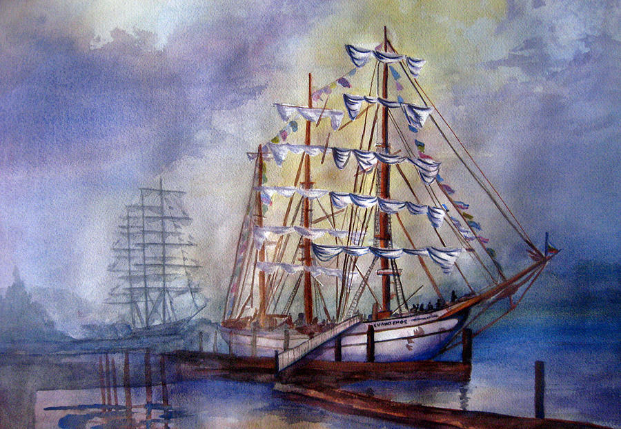 900x622 Tall Ships In Tacoma Painting By Tanya Lemma - Tall Ship Painting