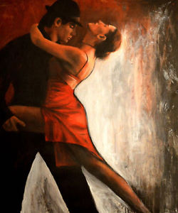 250x300 Original Escha Van Den Bogerd Tango Dance Lady Dutch Artist Art - Tango Dancers Painting