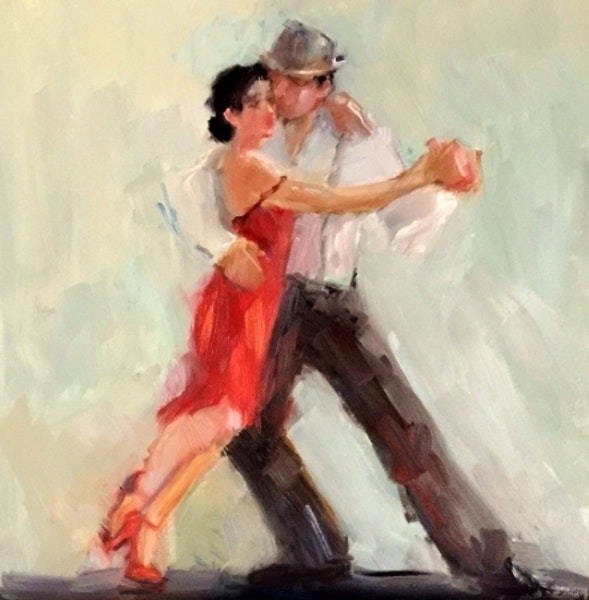 589x600 A Little More Tango Romance - Tango Painting