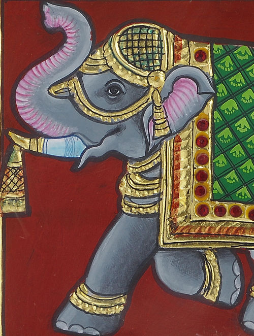 500x662 Buy Framed Royal Elephant Tanjore Painting With Gold Foiling - Tanjore Painting
