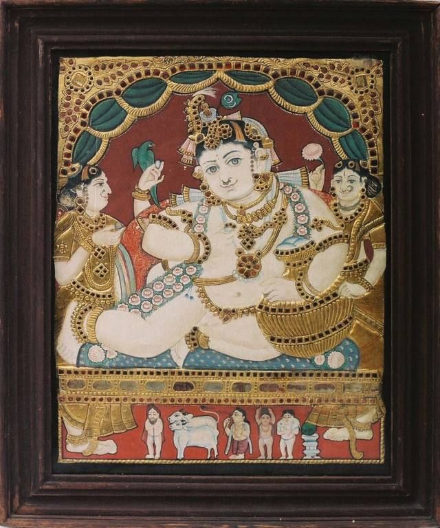 640x768 The Quintessential Tanjore Painting Butter Krishna Tanjore - Tanjore Painting Cost