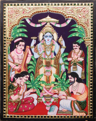 319x400 Sathyanarayana Swamy [30881] - Tanjore Painting Usa