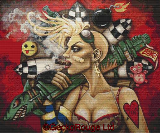 516x431 Tank Girl By Megan Mars Cross Stitch Kit - Tank Girl Painting