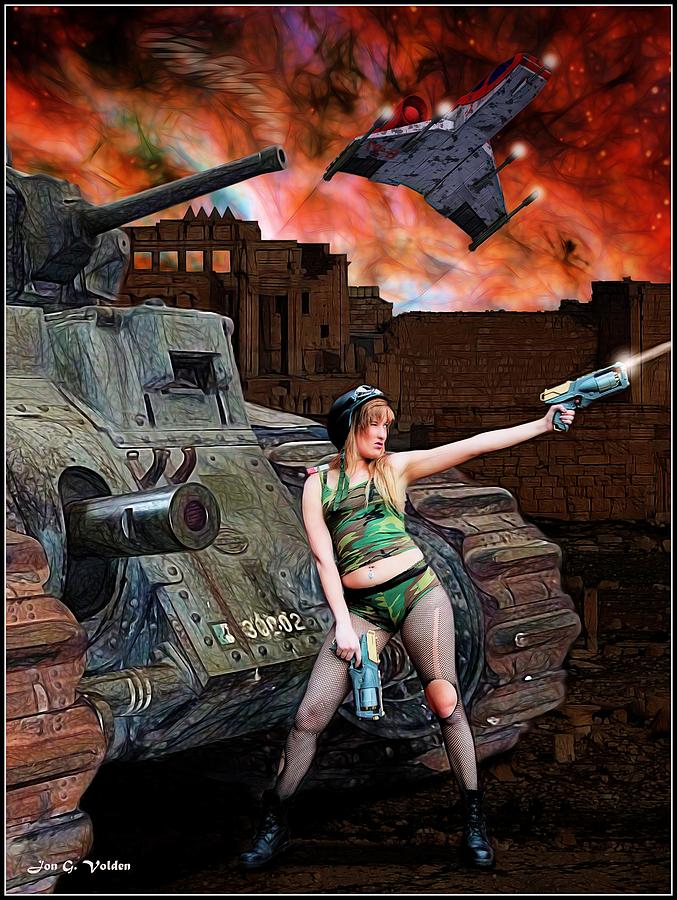 677x900 Tank Girl In Action Painting By Jon Volden - Tank Girl Painting