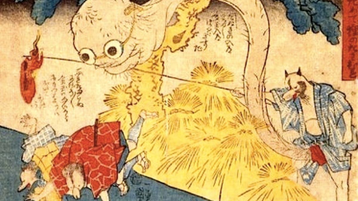 1200x675 The Raccoon Scrotum Monster, And Other Awful Creatures From 1800s - Tanuki Painting