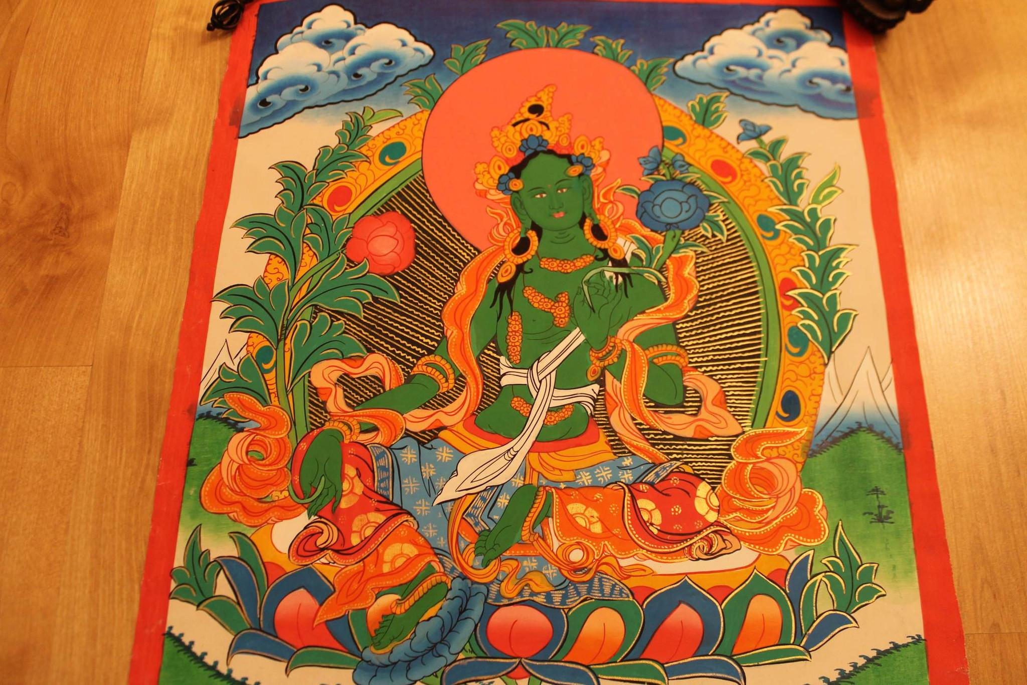2048x1365 Green Tara Bodhisattva Thangka Painting 30x40 Cm - Tara Painting