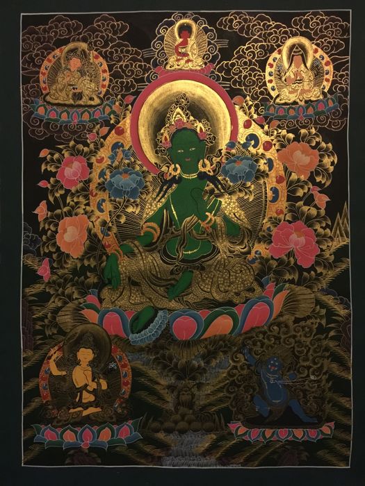 525x700 Hand Painted Masterpiece Thangka Painting, Green Tara Tibetnepal - Tara Painting