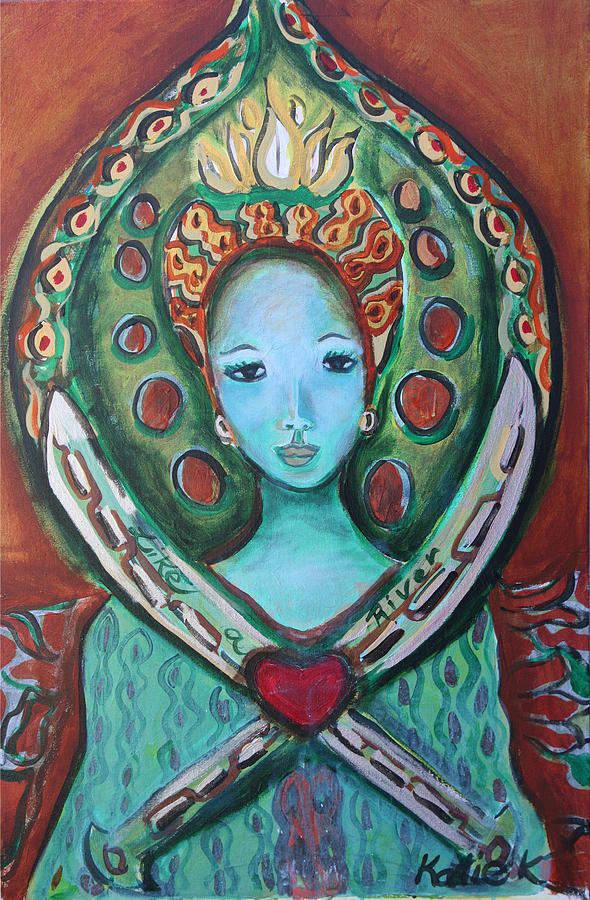 590x900 Green Tara Aka Like A River Painting By Katie Ketchum - Tara Painting